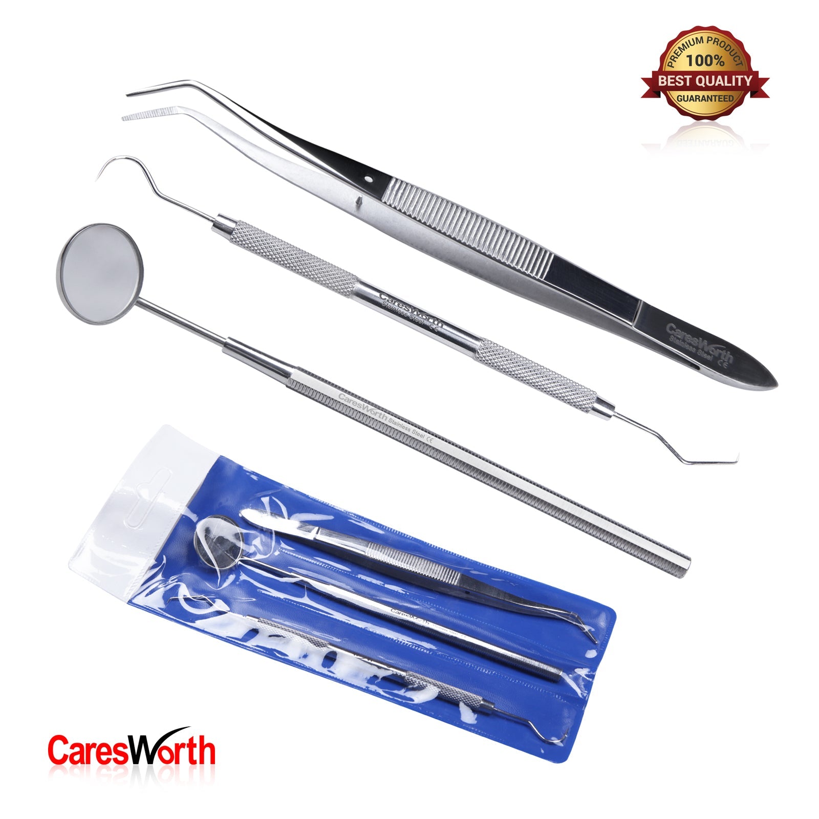 3 Pcs Dental Examination Kit, Dental Probe, Tweezer, Mirror