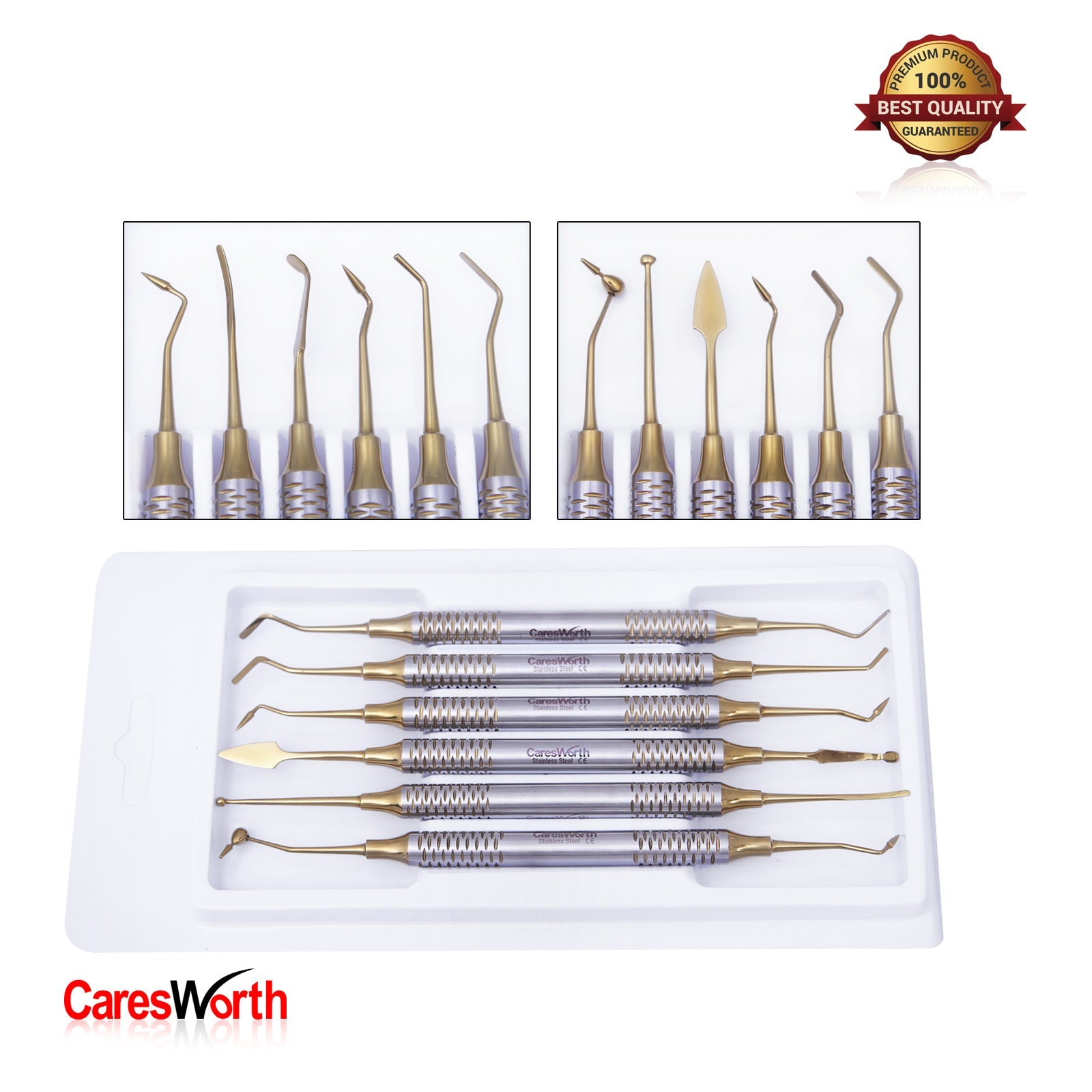 Dental Composite Filling Instruments, Resin Filling Spatula, Titanium Plated Set of 6 (Golden and Silver)